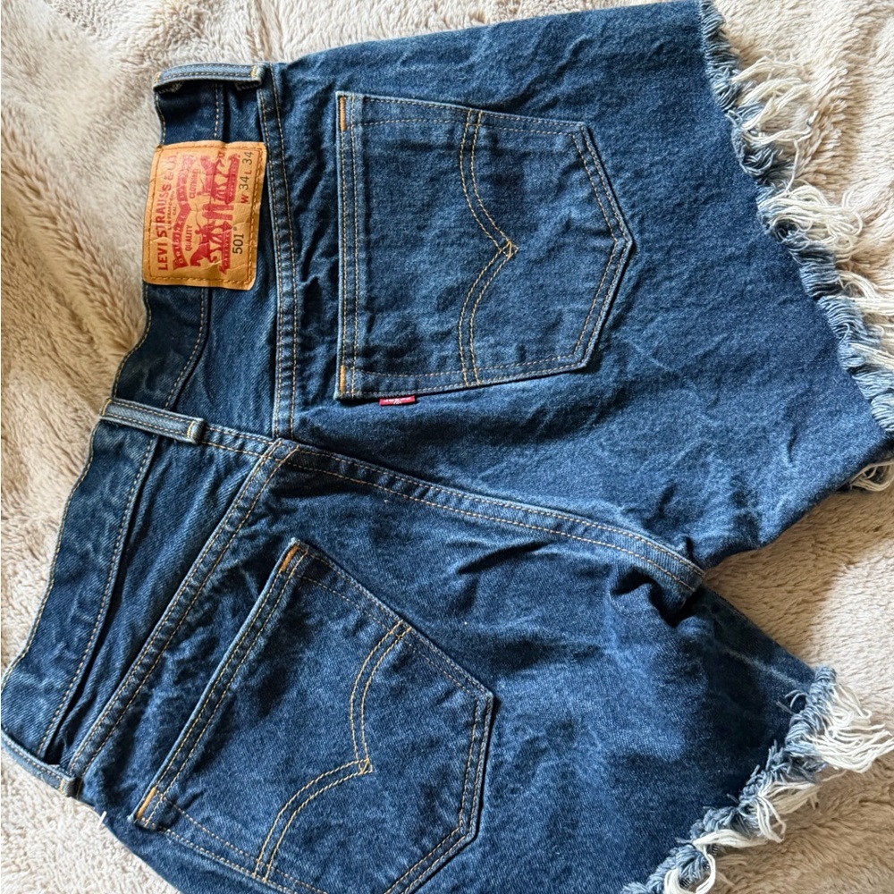 Levi's Blue Frayed Hem Shorts